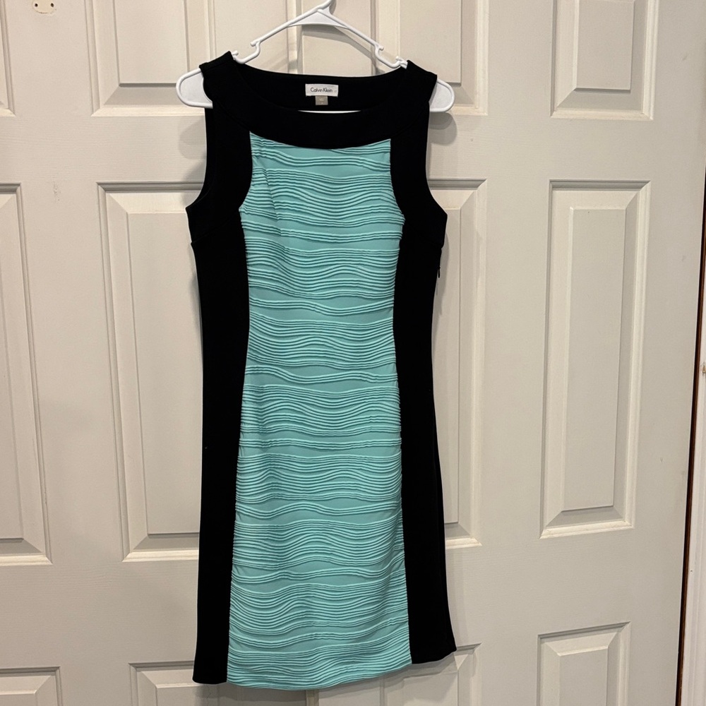 Calvin Klein Black and Teal Midi Dress